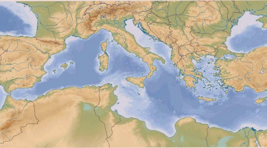 Средиземное море: карта, прибрежные страны, острова. Средиземное море: где находится на карте, фото, площадь, глубина, реки, рыба, страны, города