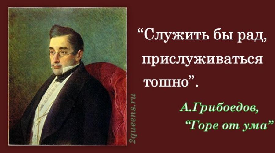 Alexander Griboyedova: Woo Alexander Griboyedova: Kanatlı ifadeler, aforizmalar, tırnak. Zekâ (1824) 