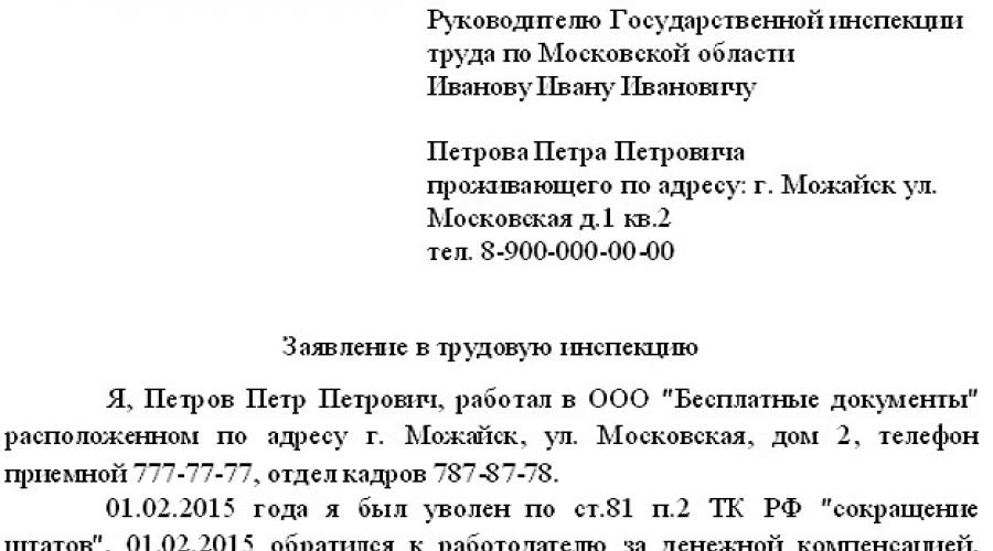 Ответ на жалобу в трудовую инспекцию на работодателя образец