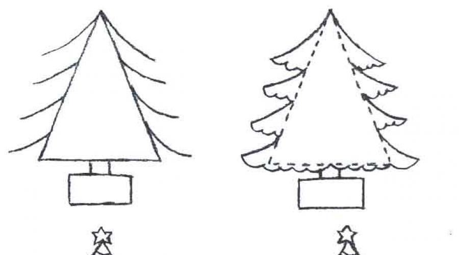 Come disegnare un albero di Natale rigoglioso con una matita poco a poco.  Come disegnare facilmente e magnificamente un albero di Natale con giocattoli e ghirlande di Capodanno in più fasi: corsi di perfezionamento per bambini