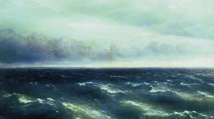 इवान कॉन्स्टेंटिनोविच Aivazovski। समुद्री परिदृश्य के नाम के साथ चित्र