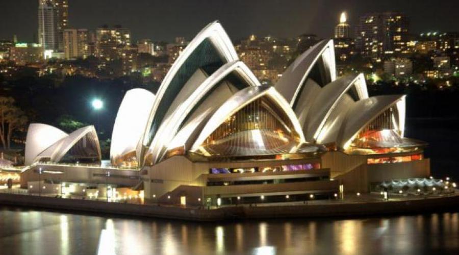 Avustralya Sidney Tiyatrosu. Avustralya'da Sydney Opera Binası - Sanat dalgaları üzerinde yüzen gemi