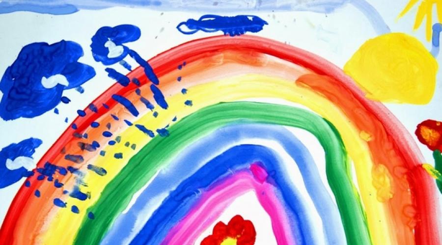 Immagine dell'arcobaleno per i bambini. Disegno sul disegno 